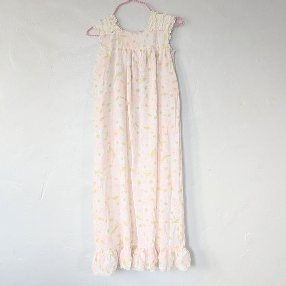 Vtg 70s Floral Cotton Granny Nightgown Lace Ruffle Yoke S - Picture 2 of 4